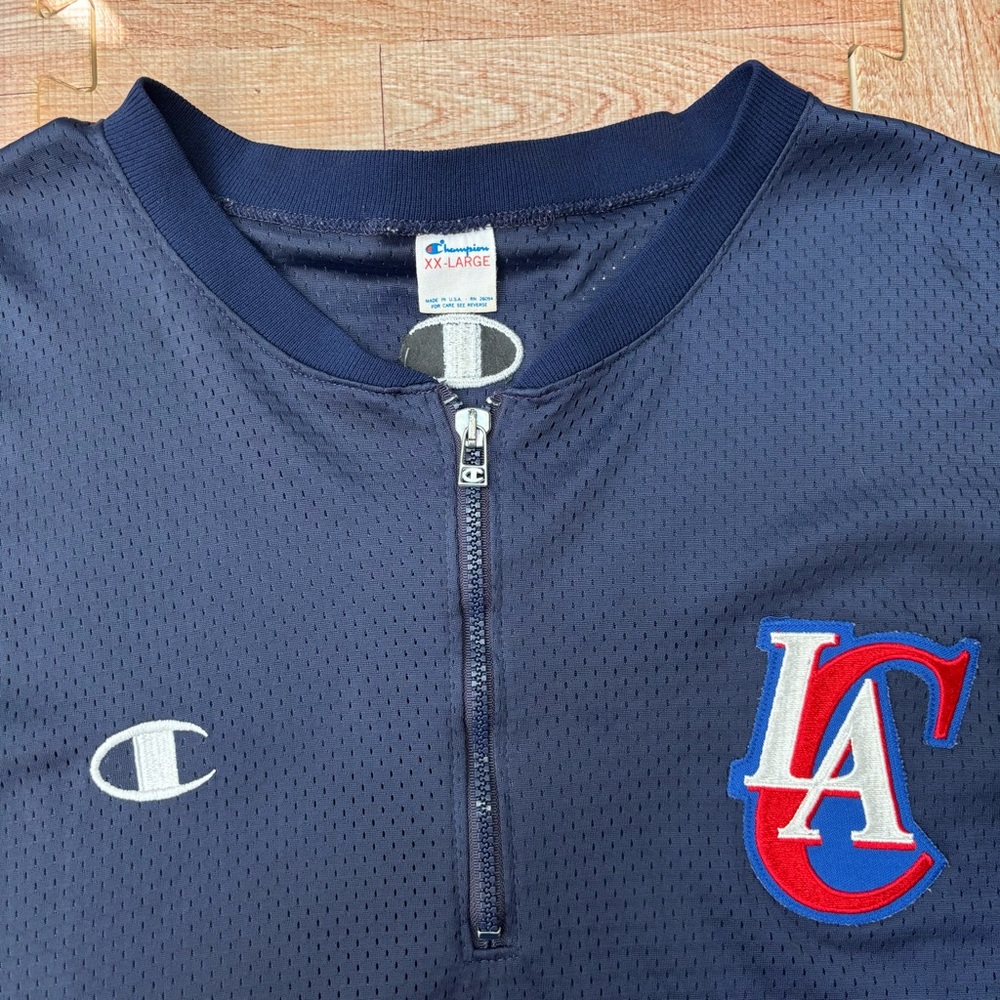 Vintage Champion NBA LA Clippers Warm Up Shooting Shirt XXL Blue Mesh Jersey EUC